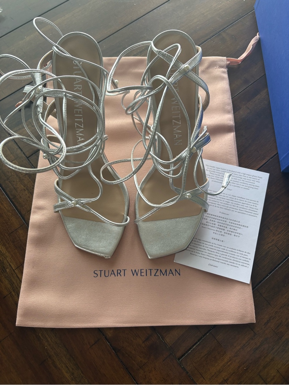 Stuart Weitzman Metallic Silver Lace-Up Strappy Heels